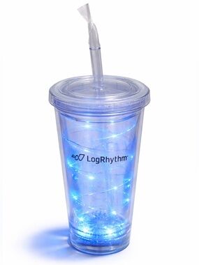 LogRhythm LED Light-Up Tumbler Cup with Straw – Clear Acrylic (New)
